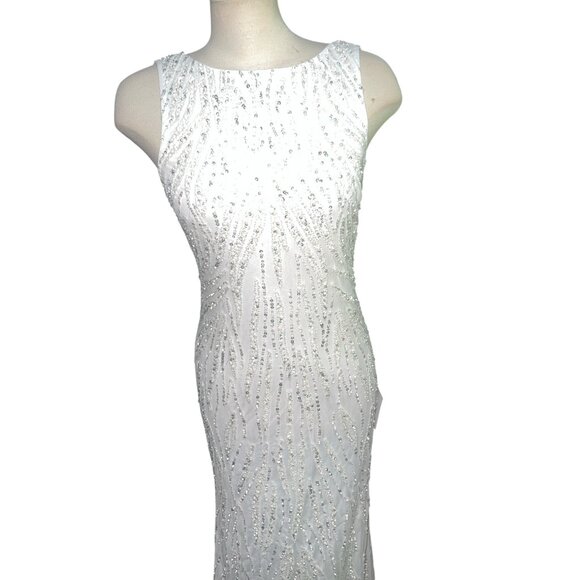 Lulus Glamourous Ever After White Sequin Beaded Backless Maxi Wedding Dress Sz S - Picture 6 of 16